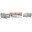 Modway Harmony 5-Piece Outdoor Patio Aluminum Sectional Sofa Set in White/Beige