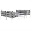 Modway Harmony 5-Piece Outdoor Patio Aluminum Sectional Sofa Set in White/Gray