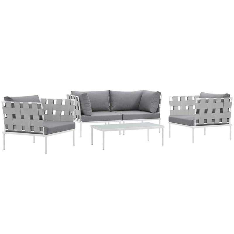 Modway Harmony 5-Piece Outdoor Patio Aluminum Sectional Sofa Set in White/Gray