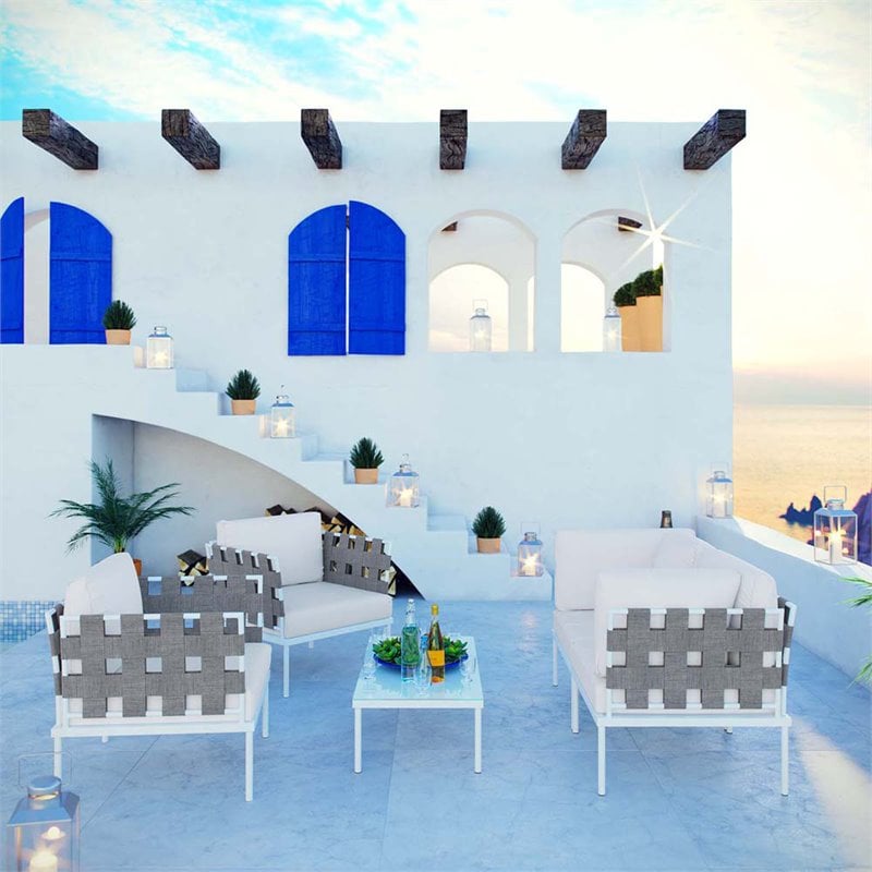Modway Harmony 5-Piece Outdoor Patio Aluminum Sectional Sofa Set in White