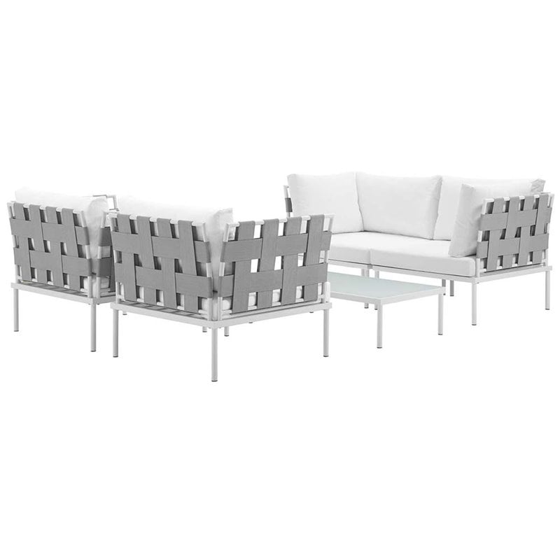 Modway Harmony 5-Piece Outdoor Patio Aluminum Sectional Sofa Set in White