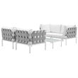 Modway Harmony 5-Piece Outdoor Patio Aluminum Sectional Sofa Set in White