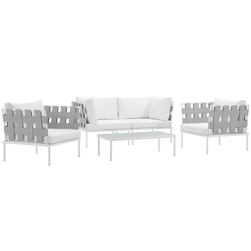 Modway Harmony 5-Piece Outdoor Patio Aluminum Sectional Sofa Set in White