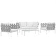 Modway Harmony 5-Piece Outdoor Patio Aluminum Sectional Sofa Set in White