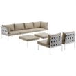 Modway Harmony 8-Piece Outdoor Patio Aluminum Sectional Sofa Set in White/Beige