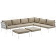 Modway Harmony 8-Piece Outdoor Patio Aluminum Sectional Sofa Set in White/Beige