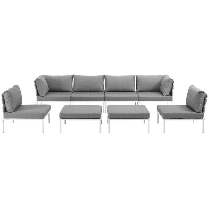 Modway Harmony 8-Piece Outdoor Patio Aluminum Sectional Sofa Set in White/Gray