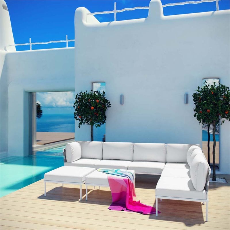Modway Harmony 8-Piece Outdoor Patio Aluminum Sectional Sofa Set in White