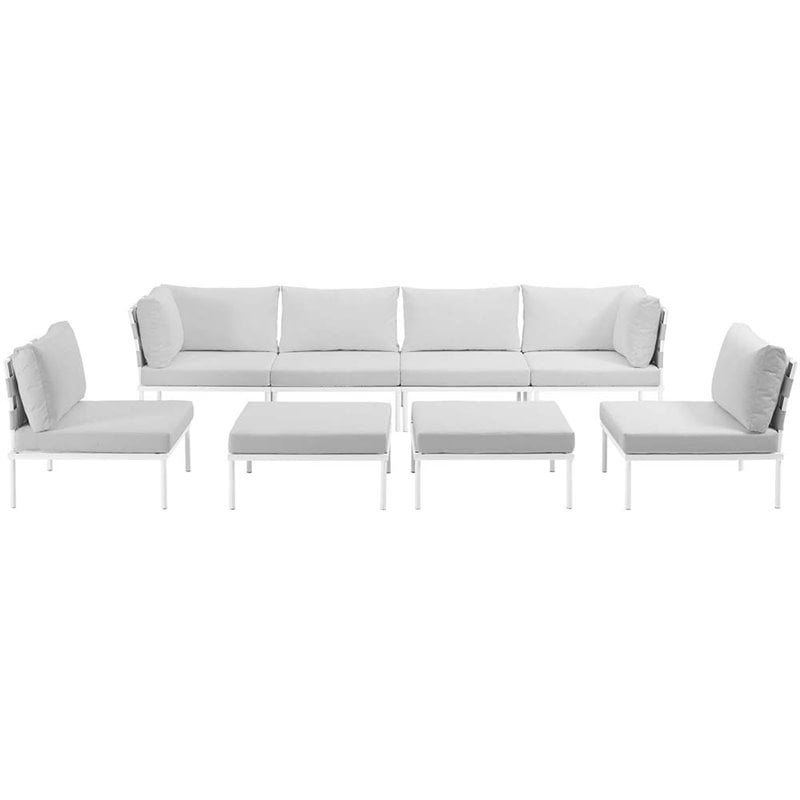 Modway Harmony 8-Piece Outdoor Patio Aluminum Sectional Sofa Set in White