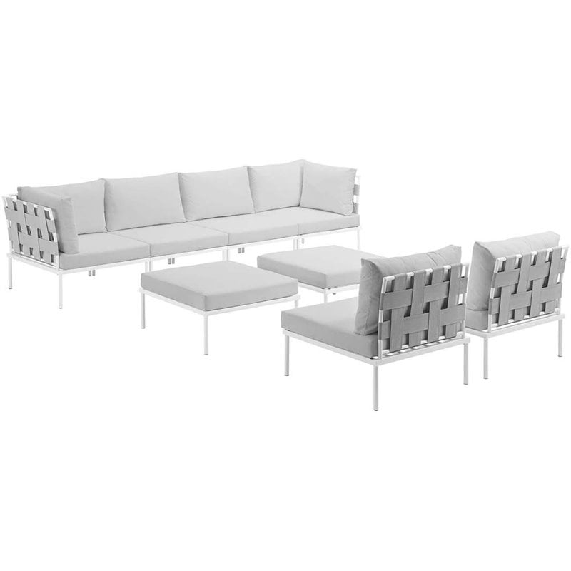 Modway Harmony 8-Piece Outdoor Patio Aluminum Sectional Sofa Set in White