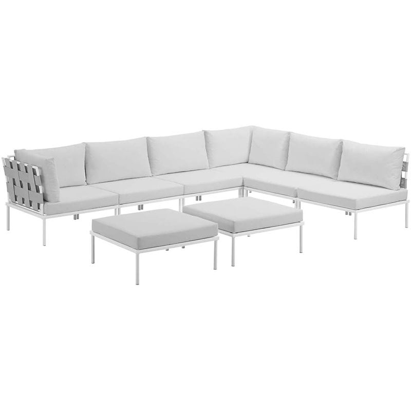 Modway Harmony 8-Piece Outdoor Patio Aluminum Sectional Sofa Set in White