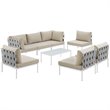 Modway Harmony 8-Piece Outdoor Patio Aluminum Sectional Sofa Set in White/Beige
