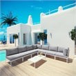 Modway Harmony 8-Piece Outdoor Patio Aluminum Sectional Sofa Set in White/Gray