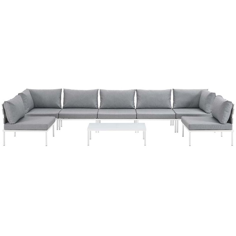 Modway Harmony 8-Piece Outdoor Patio Aluminum Sectional Sofa Set in White/Gray