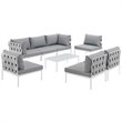 Modway Harmony 8-Piece Outdoor Patio Aluminum Sectional Sofa Set in White/Gray