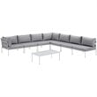 Modway Harmony 8-Piece Outdoor Patio Aluminum Sectional Sofa Set in White/Gray
