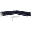 Modway Harmony 8-Piece Outdoor Patio Aluminum Sectional Sofa Set in White/Navy
