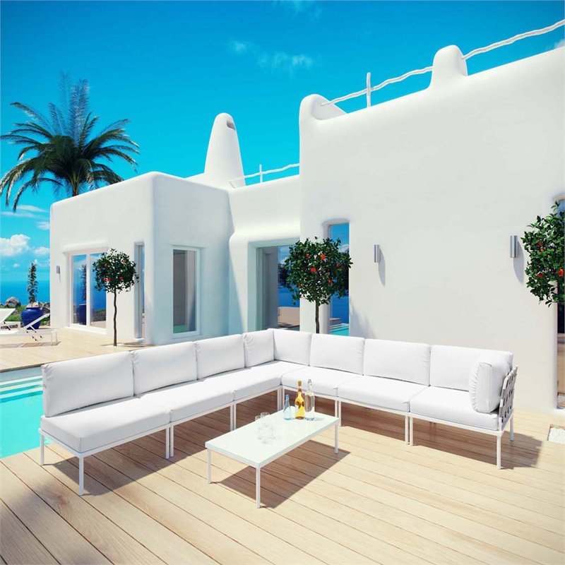 modway harmony 8-piece outdoor patio aluminum sectional sofa set in white