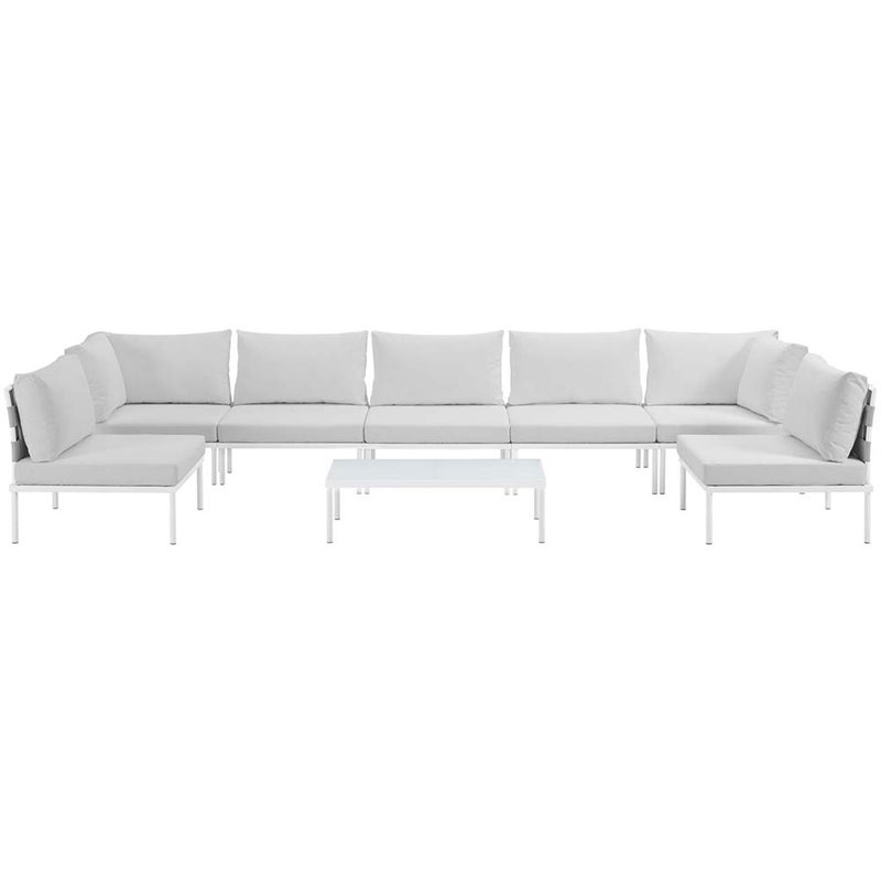 modway harmony 8-piece outdoor patio aluminum sectional sofa set in white