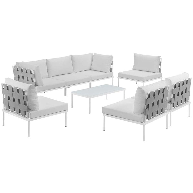 modway harmony 8-piece outdoor patio aluminum sectional sofa set in white