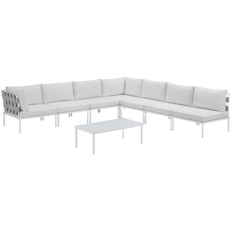 Modway Harmony 8-Piece Outdoor Patio Aluminum Sectional Sofa Set in White