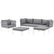 Modway Harmony 6-Piece Outdoor Patio Aluminum Sectional Sofa Set in White/Gray