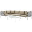 Modway Harmony 6-Piece Outdoor Patio Aluminum Sectional Sofa Set in White/Beige