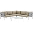 Modway Harmony 6-Piece Outdoor Patio Aluminum Sectional Sofa Set in White/Beige