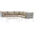 Modway Harmony 6-Piece Outdoor Patio Aluminum Sectional Sofa Set in White/Beige