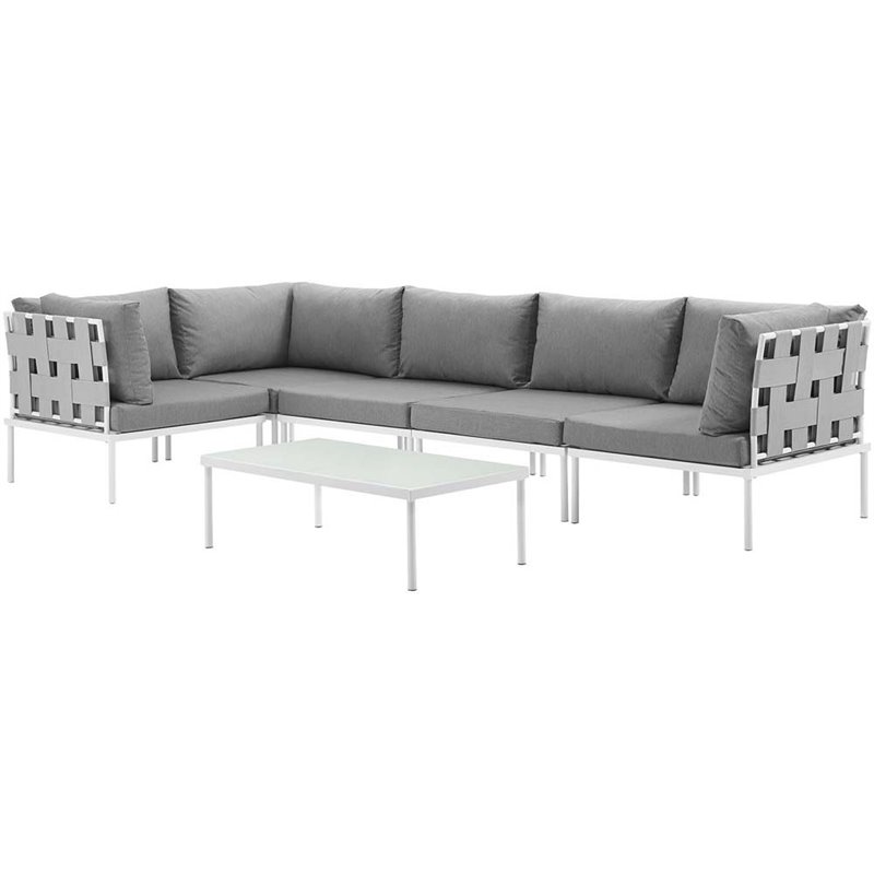 Modway Harmony 6-Piece Outdoor Patio Aluminum Sectional Sofa Set in White/Gray
