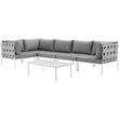Modway Harmony 6-Piece Outdoor Patio Aluminum Sectional Sofa Set in White/Gray