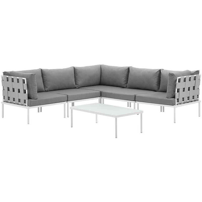 Modway Harmony 6-Piece Outdoor Patio Aluminum Sectional Sofa Set in White/Gray