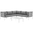 Modway Harmony 6-Piece Outdoor Patio Aluminum Sectional Sofa Set in White/Gray
