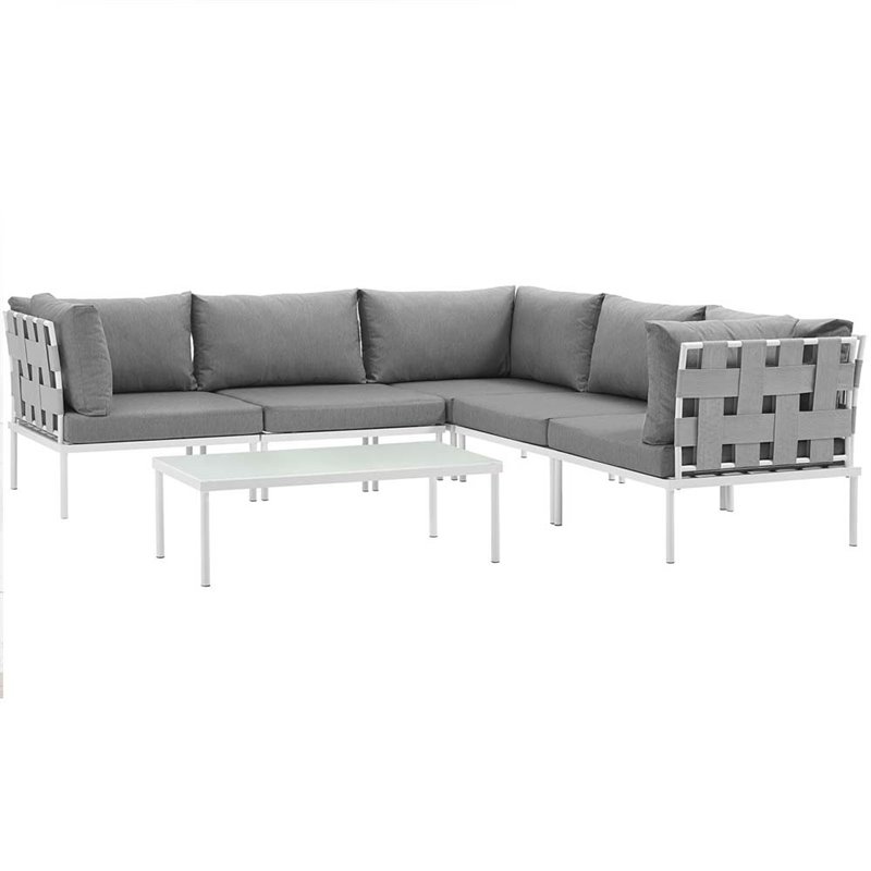 Modway Harmony 6-Piece Outdoor Patio Aluminum Sectional Sofa Set in White/Gray