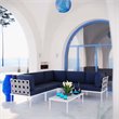 Modway Harmony 6-Piece Outdoor Patio Aluminum Sectional Sofa Set in White/Navy