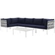 Modway Harmony 6-Piece Outdoor Patio Aluminum Sectional Sofa Set in White/Navy