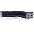 Modway Harmony 6-Piece Outdoor Patio Aluminum Sectional Sofa Set in White/Navy
