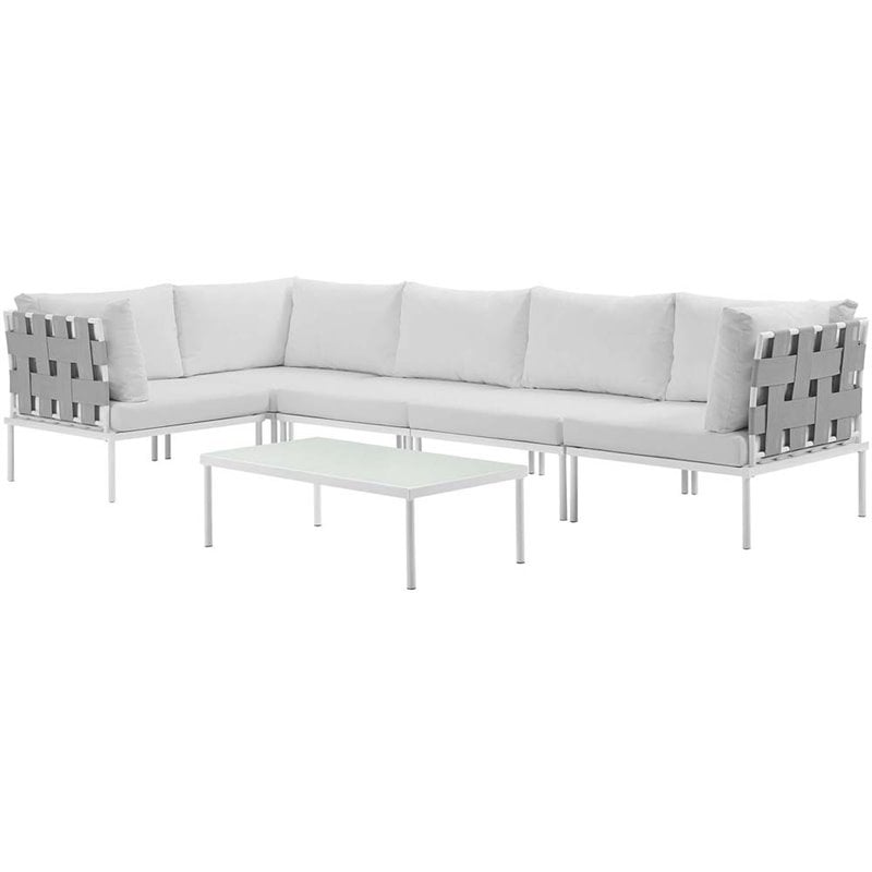 Modway Harmony 6-Piece Outdoor Patio Aluminum Sectional Sofa Set in White