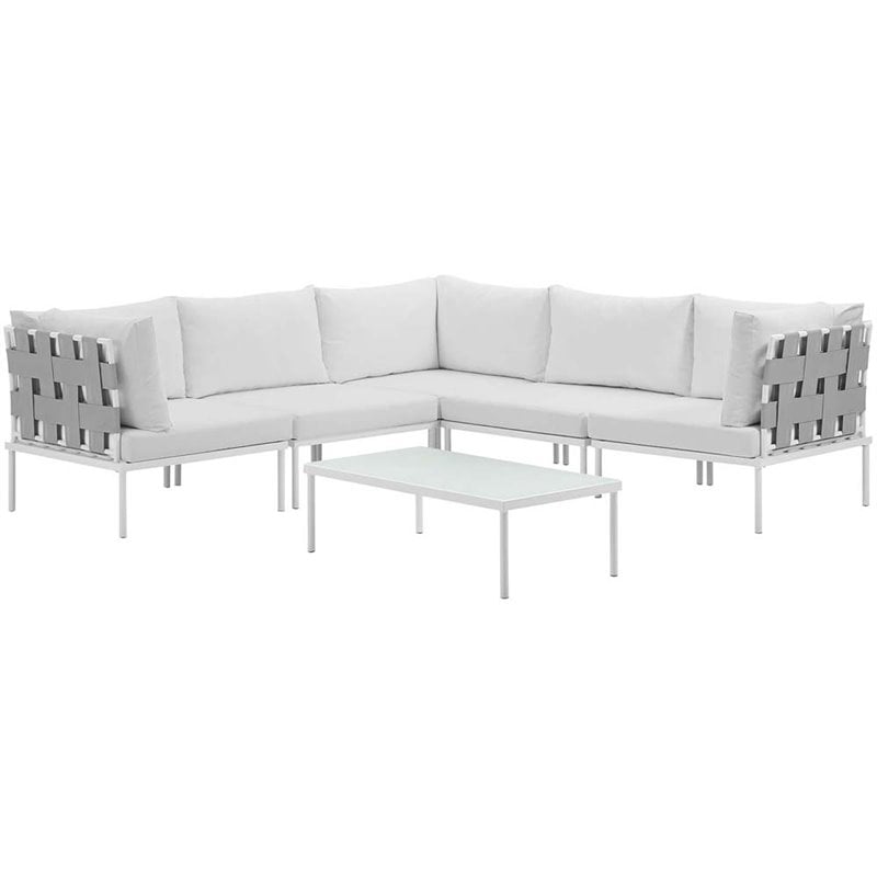Modway Harmony 6-Piece Outdoor Patio Aluminum Sectional Sofa Set in White