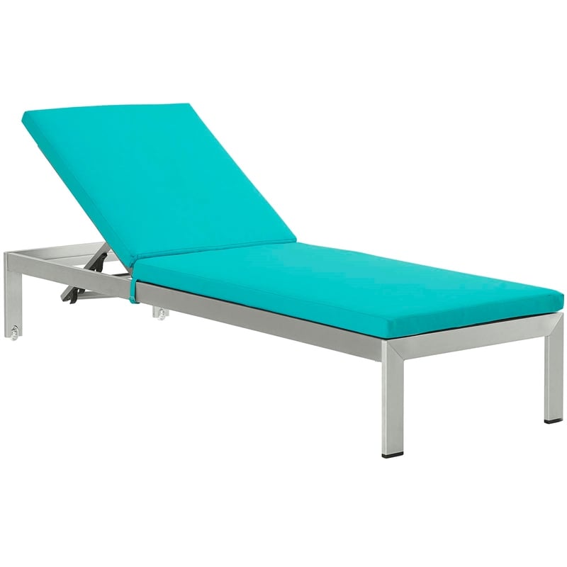 Modway Shore Fabric Patio Chaise Lounge Chairs in Silver/Turquoise (Set of 2)