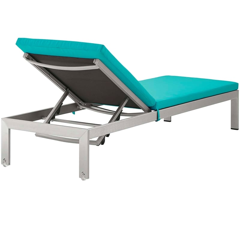 Modway Shore Fabric Patio Chaise Lounge Chairs in Silver/Turquoise (Set of 2)
