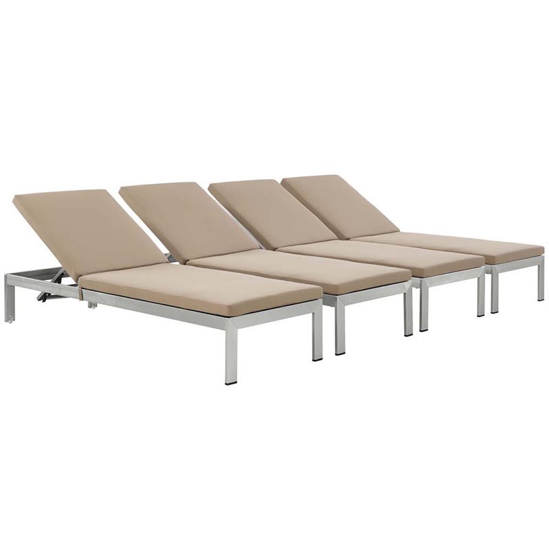 Modway Shore Aluminum Patio Chaise Lounge in Mocha (Set of 4