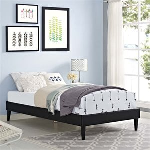 sharon vinyl twin bed frame with squared tapered legs in black