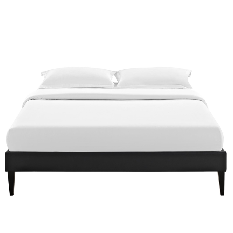 Sharon Vinyl Twin Bed Frame with Squared Tapered Legs in Black
