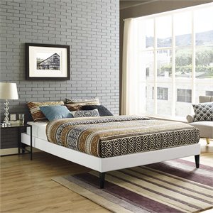 modway sharon faux leather upholstered platform bed in white with square tapered legs