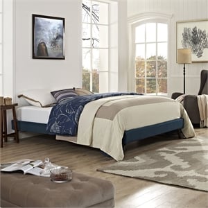 Modway Helen Fabric Upholstered/Solid Wood Frame Full Platform Bed in Azure