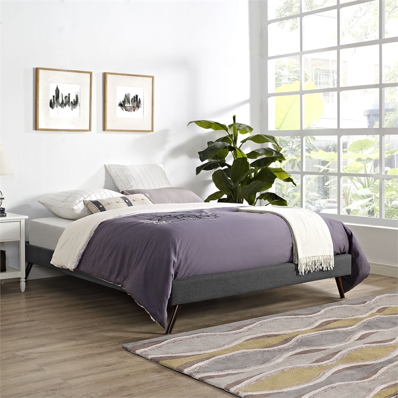 Modway Helen Fabric Upholstered Queen Platform Bed in Gray