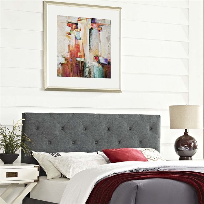 Modway Terisa King Upholstered Polyester Fabric Solid Wood Headboard in Gray