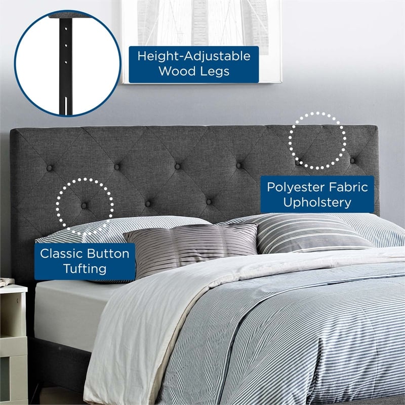 Modway Terisa King Upholstered Polyester Fabric Solid Wood Headboard in Gray