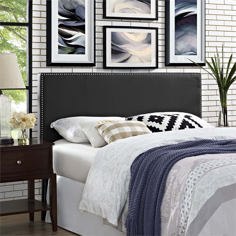 Modway Phoebe Faux Leather Upholstered Queen Headboard in Black 